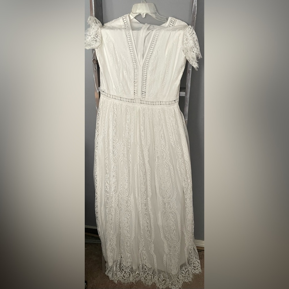 White boho lace maxi dress